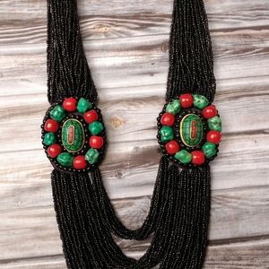 Vintage Statement Medallion Hand Crafted Seed Bead Necklace